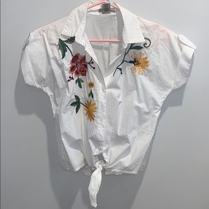 Fun Embroidered Cropped Button-Up